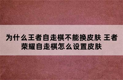 为什么王者自走棋不能换皮肤 王者荣耀自走棋怎么设置皮肤